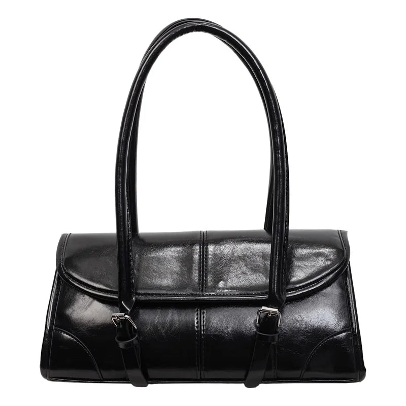 Burgundy Magnetic Buckle Leather Shoulder Bag