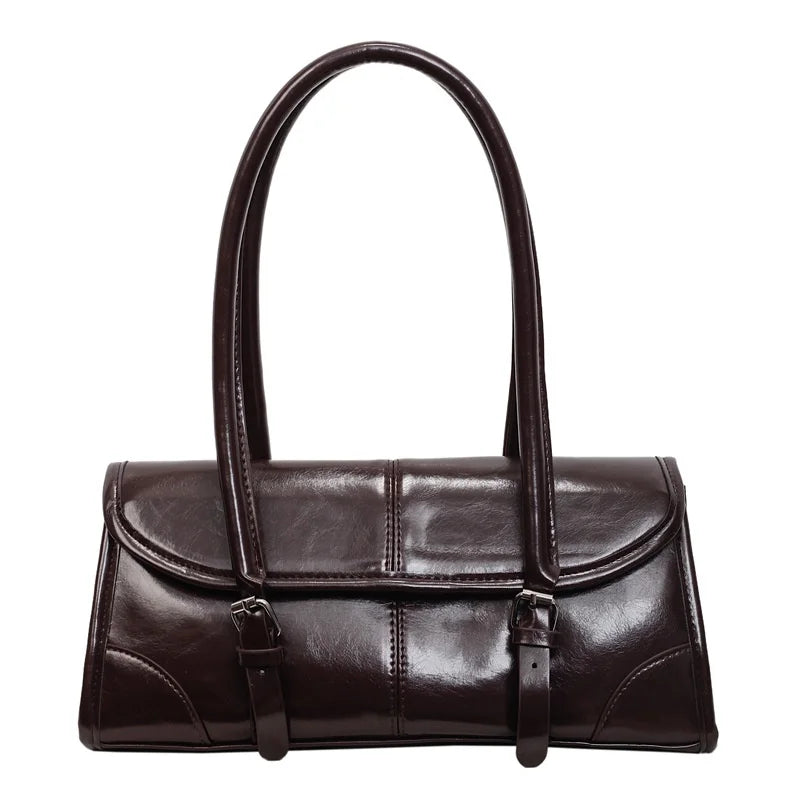 Burgundy Magnetic Buckle Leather Shoulder Bag