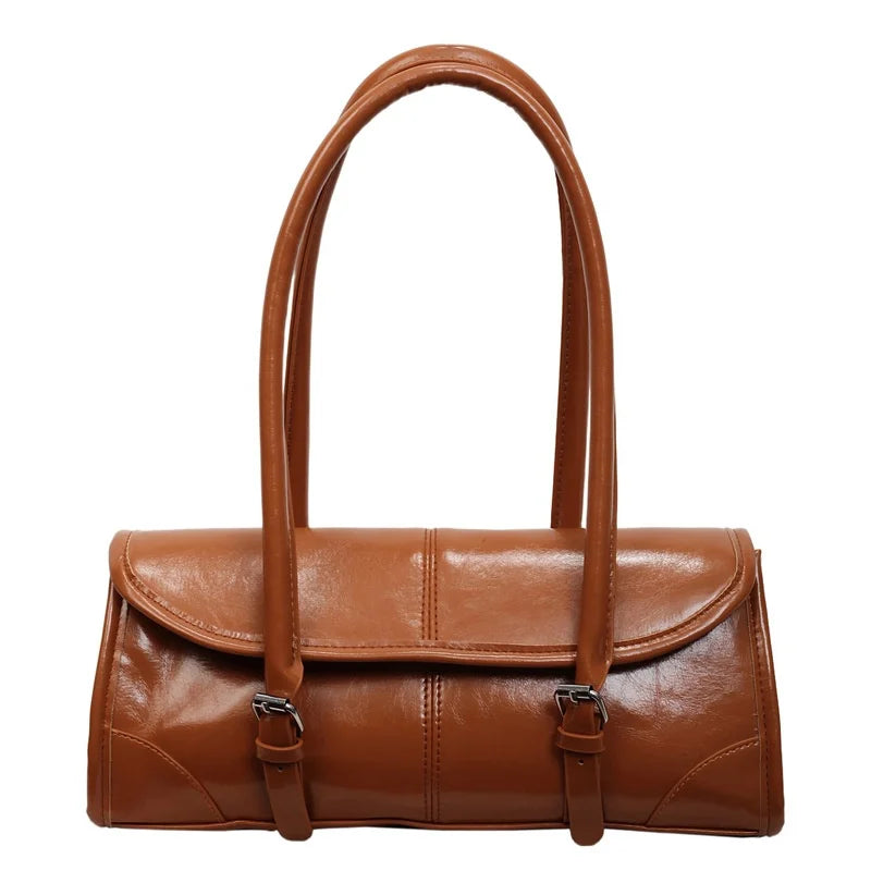 Burgundy Magnetic Buckle Leather Shoulder Bag