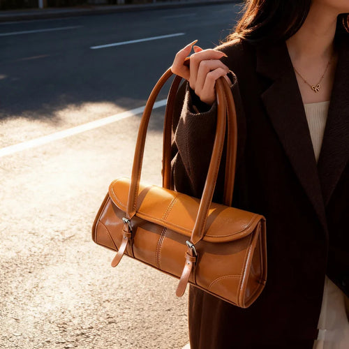 Burgundy Magnetic Buckle Leather Shoulder Bag